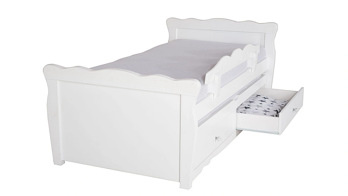 מיטת ילדים גלי רוחב 90 ס"מ | צבע לבן אטום